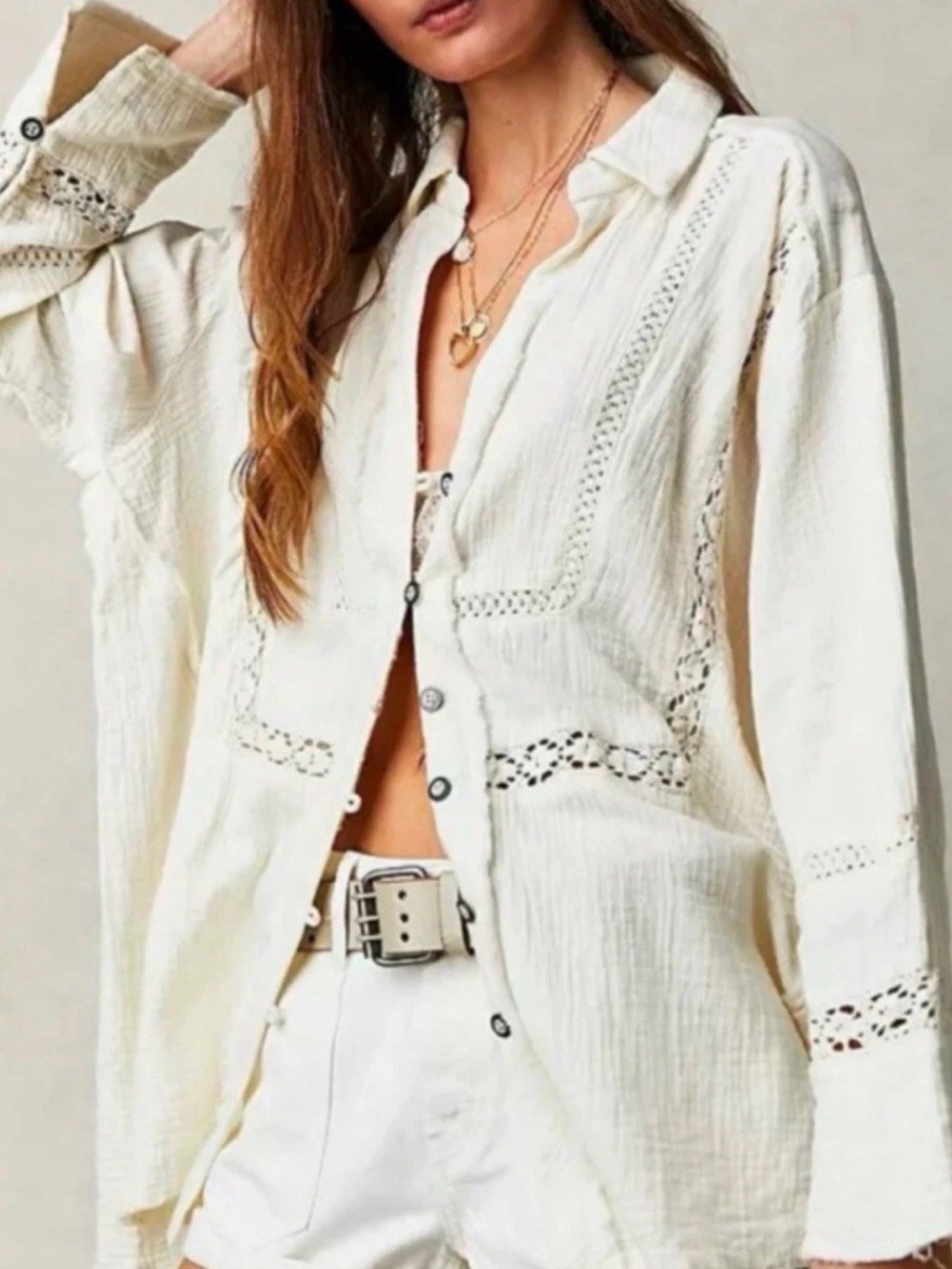 Free People Ranch Wash Lace Trim Tunic - Ivory in perfect condition.